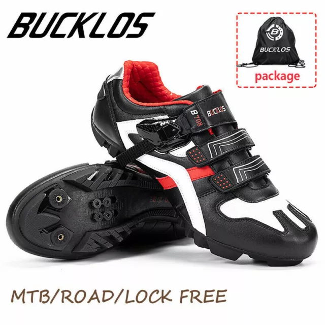 BUCKLOS MTB Road Bike Mens Shoes Gym Sneakers Lock Racing for Shimano SPD Look