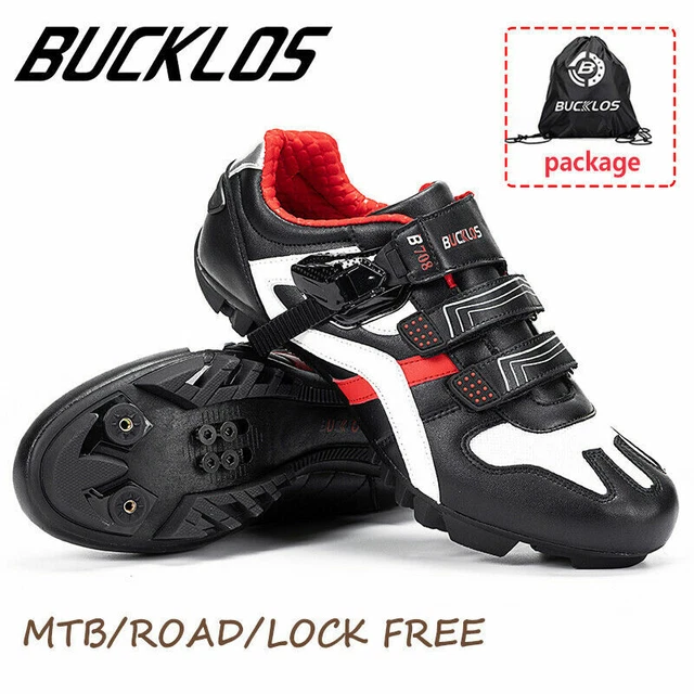 BUCKLOS MTB Road Bike Mens Shoes Gym Sneakers Lock Racing for Shimano SPD Look