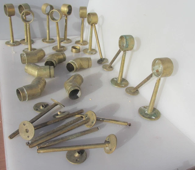 Antique Brass Pub Hand Rail Pole Holder Brackets Old Vintage Bumper Guard Bar
