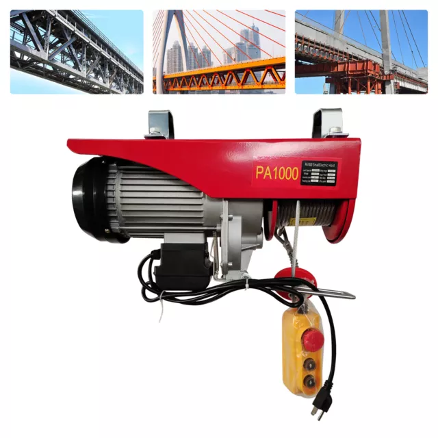 2200LBS Electric Wire Cable Hoist Winch Crane Lift Overhead Remote Control 1800W