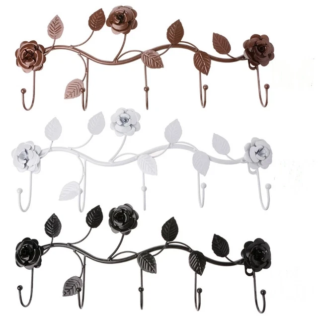 Vintage Iron Rose Leaves Hook Hat Coat Bag Hanger Organizer Holder Wall Decor