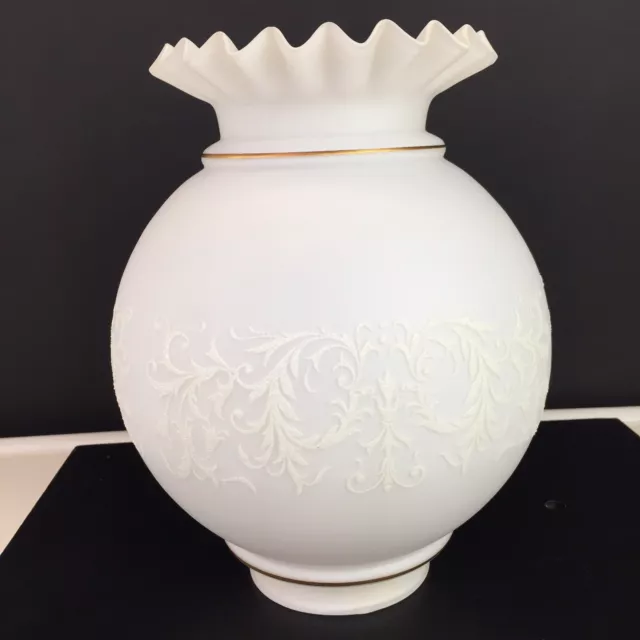 Vtg Large Victorian VIanne Satin White Gold Accent Embossed Glass Lamp Shade MCM