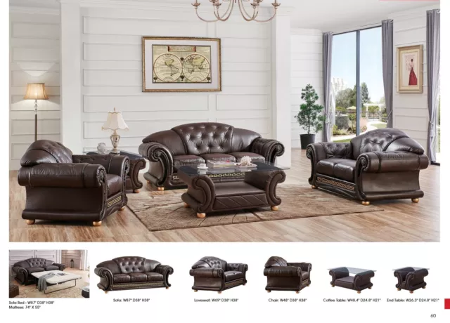 ESF Furniture Apolo Living Room 6 Piece Set in Brown Italian Leather