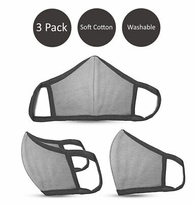 Face Mask Mouth Cover Washable Reusable Unisex 100% Cotton Double Layer 3 Pack