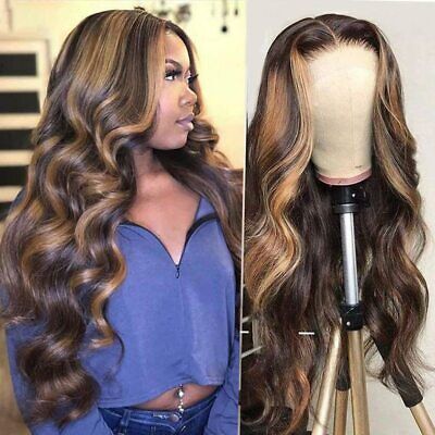 Highlight Transparent Lace Frontal Wig Body Wave Human Hair Wig Pre Plucked Hair