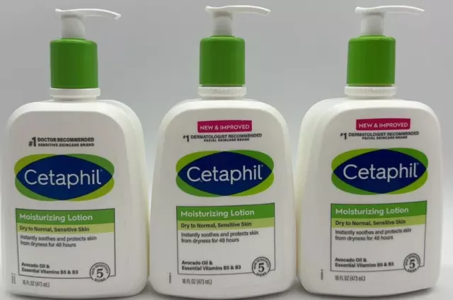 3PK Cetaphil Moisturizing Lotion ~ Dry to Normal Sensitive Skin ~ 16 FL OZ EACH