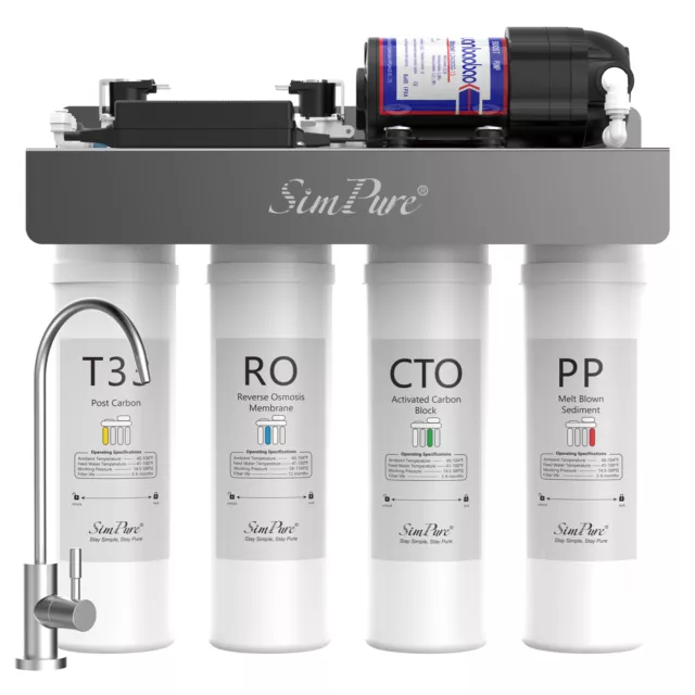 SimPure WP2-400GPD 8 Stage UV Under Sink RO Reverse Osmosis Water Filter System