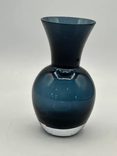 Dartington 6” Blue Glass Bulb Style Vase Hand Blown With A Crystal Clear Base