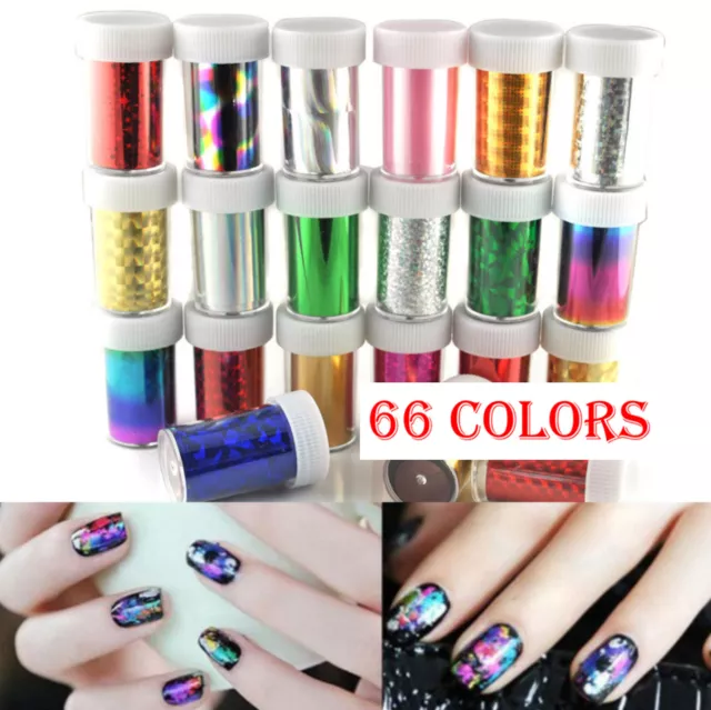 Nail Art Transfer Wrap Foil Glitter Tip Decal Decoration DIY 66 colors