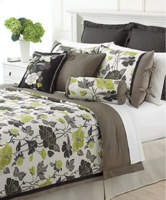 Martha Stewart Collection Bedding, Layered Flowers King Comforter Set Green