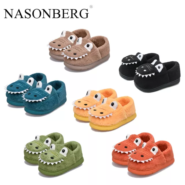 Boys Girls Warm House Slippers Toddler Kids Fur Lined Indoor Fuzzy Bedroom Shoes