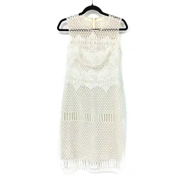 Marchesa Notte Women's Sz 4 Netted Sequin Crochet Lace Mini Cocktail Dress White