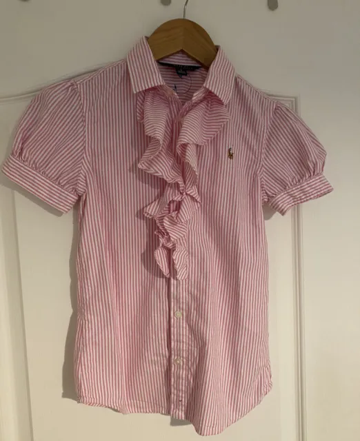 Ralph Lauren Polo Girls Pink Stripes Shirt Blouse Age 10 Years 100% Cotton