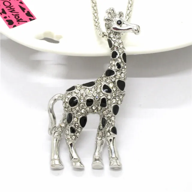 Crystal Cute Giraffe Bling Double Charm Pendant Fashion Women Chain Necklace