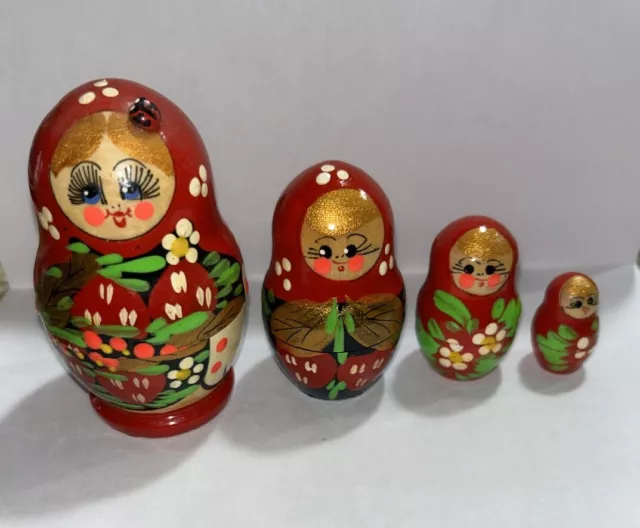 Vintage Handmade Russian Nesting Dolls 4pc 3.5" s