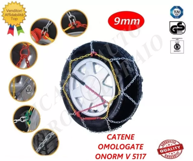 Coppia CATENE DA NEVE 9MM 205/55R16 OMOLOGATE CERTIFICATE A NORMA LEGGE 2055516