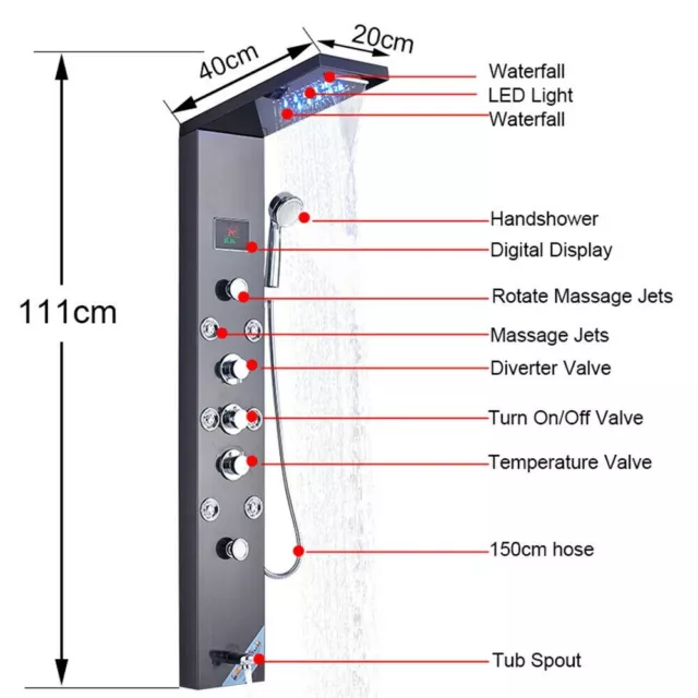 Columna de Hidromasaje Ducha Moderna 5 Función Panel de Ducha Acero Inoxidable 3