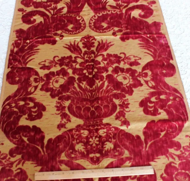 Antique French 19thC Victorian Big Floral In Vase Silk Cut Velvet Fabric~Xmas
