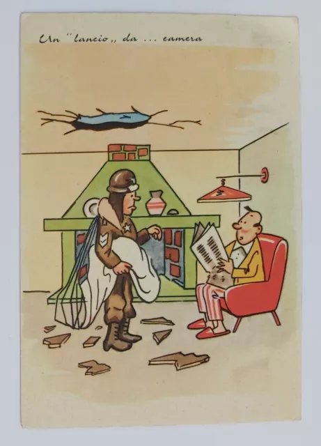 89801 Cartolina illustrata umoristica - Militari - Un lancio da camera - VG 1963