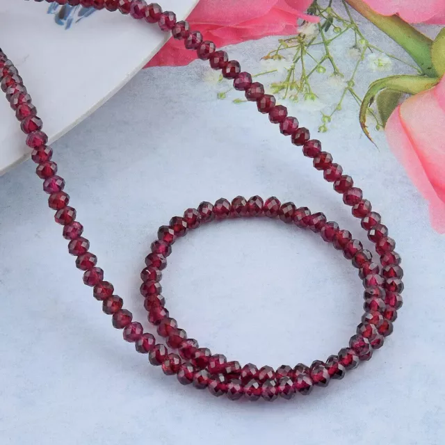 Beautiful Red Garnet Faceted Round 2-3MM Gemstone Beads Handmade Necklace 18"