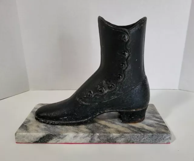 Antique Cast Iron Victorian Shoe Boot On Marble Display