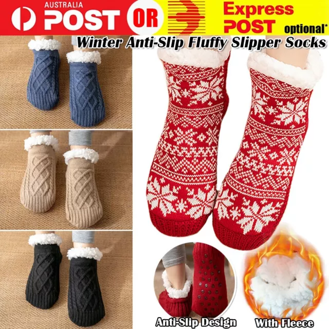 Women Slipper Winter Socks Warm Fleece Lined Fluffy Non Slip Cosy Bed Floor NEW