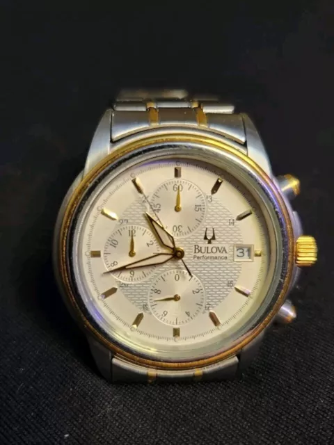 Vintage Mens Chronograph Bulova Watch w/ Two Tone Stainless Steel