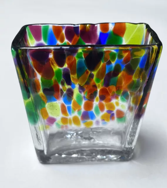 Kitras Hand Blown Art Glass Rectangular Vase