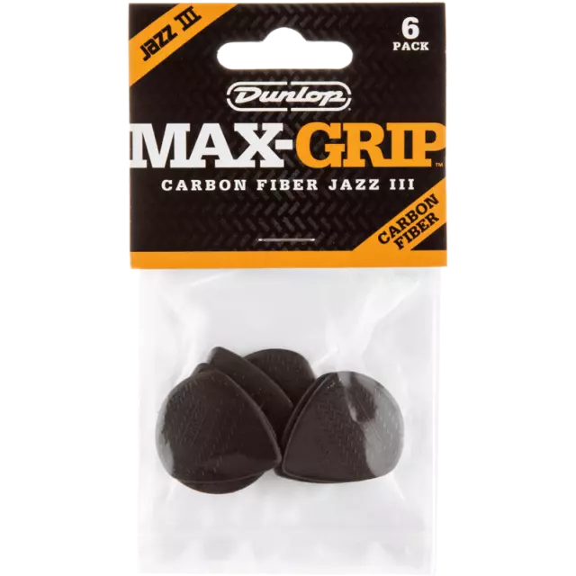 Dunlop 471P3C - sachet de 6 médiators - Max grip jazz III carbon fiber