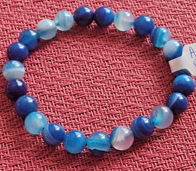 Bracelet agate bleue -pierres Semi Précieuses - diamètre des perles 8mm