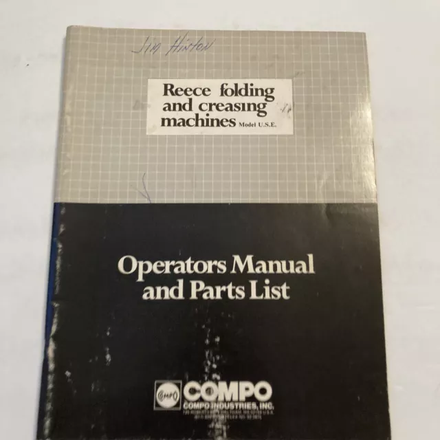 REECE Folding and Creasing Machines Operators Manual Parts List Guide Book Compo