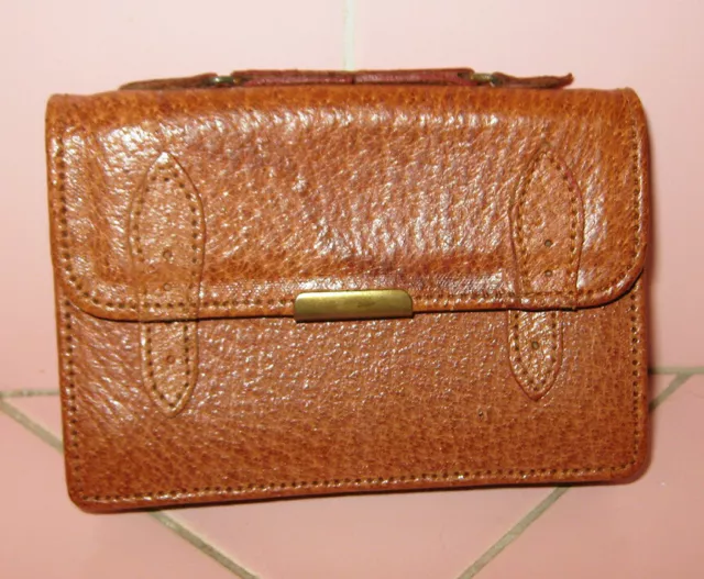 Vintage 1950s PRYM Leather Coin Purse Germany Briefcase Design Handle Snap