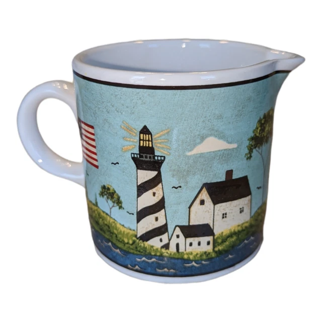 Vintage WARREN KIMBLE Coastal Breeze Cream Pitcher Lighthouse Sail Boat Folk Art Vintage WARREN KIMBLE Coastal Breeze Cream Pitcher Lighthouse Sail Boat Folk Art