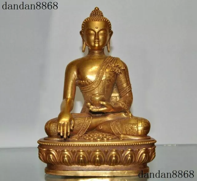 Tibet Buddhism bronze 24k gold Gilt Shakyamuni Sakyamuni Medicine Buddha Statue