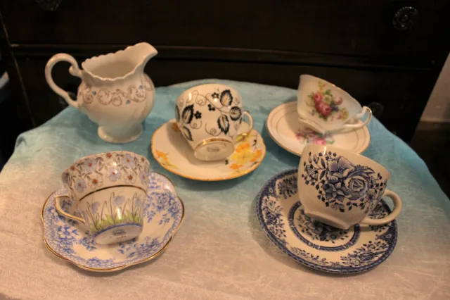 Vintage Lot of Teacups Saucers Creamer Bone China Windsor Rosina Occupied Japan