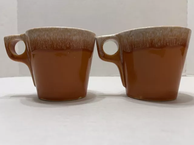 2 Hull Pottery Tangerine Orange Drip Glaze Coffee Cups Mugs MCM Oven Proof USA