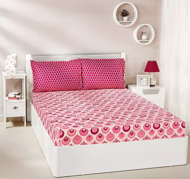 Mystic Drops 144 TC Algodón Doble Cobertor Cama Con 2 Fundas de Almohada Rosa