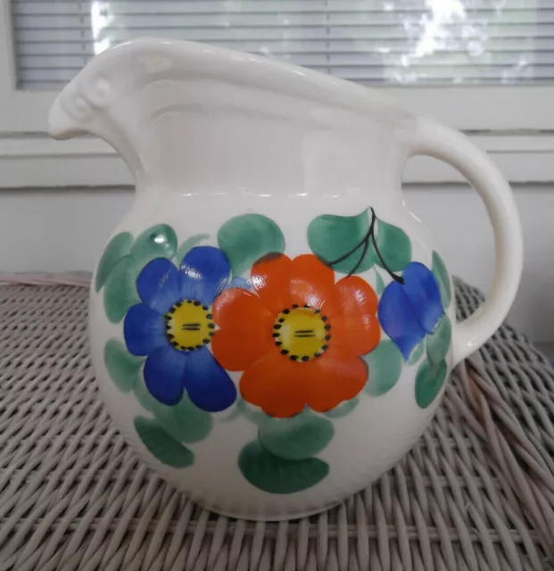 Vintage Ditmar Urbach Czechoslovakia Pitcher w/Orange & Blue Flowers - 6-1/2" Vintage Ditmar Urbach Czechoslovakia Pitcher w/Orange & Blue Flowers - 6-1/2"