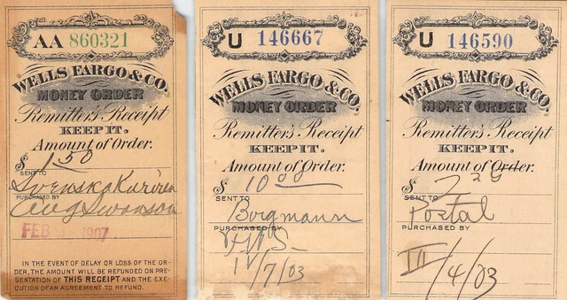 Wells Fargo Express Money Order Receipts