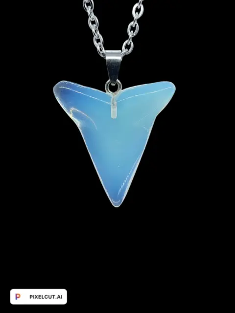 Natural Gem Shark Tooth Pendant Necklace Jewelry Agate Healing Stone Chakra