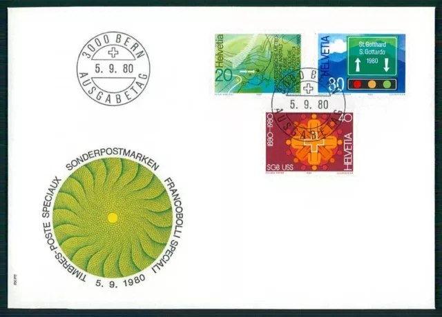 SCHWEIZ FDC 1980 SONDERMARKEN ST. GOTTHARD SGB USS WETTERKARTE SMA m4950