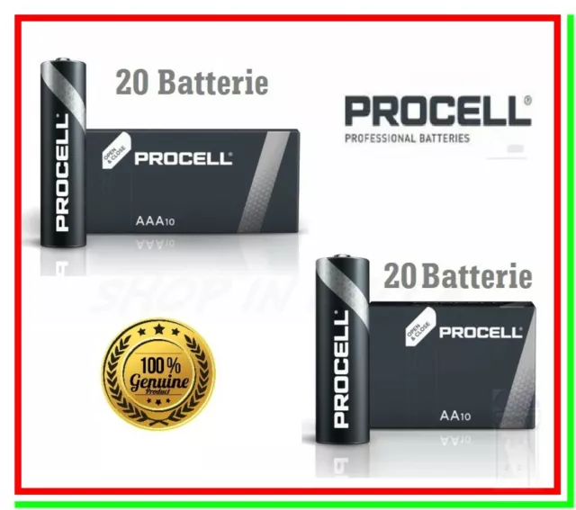 20 AA stilo + 20 AAA ministilo duracell procell pile alcaline = 40 batterie