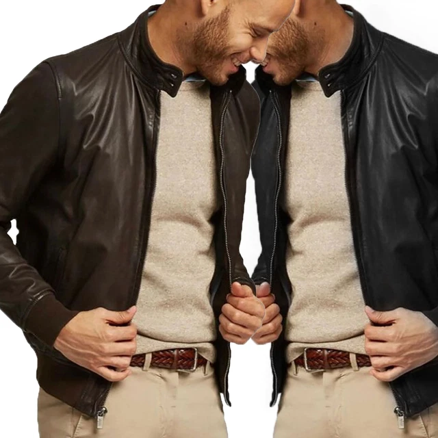 Giubbotto Uomo Pelle PU Invernale Biker Giacca Chiodo Moto Slim Giubbino Vintage