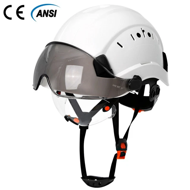 CONSTRUCTION SAFETY HELMET With Visor Built In Goggles Hard Hat ANSI