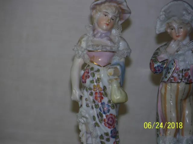 Antique Sitzendorf Volkstedt Hand Painted Porcelain Pair of Figurines 3