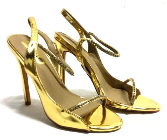 EGO women's Strappy High Heel Gold and Diamante Sandals Occasion Shoes Size 4 UK