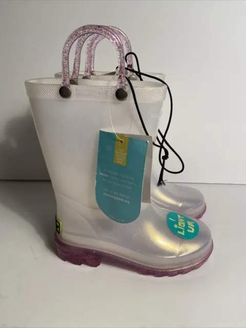 Western Chief Little Girls Size 9 Purple Pearlized Glitter Light Up Rain Boots