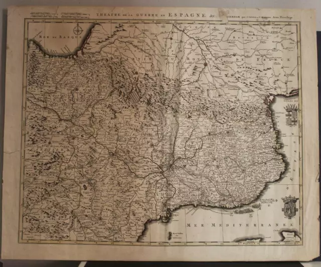 Barcelona Catalonia Castille Spain 1740 De L'isle/Covens & Mortier Antique Map