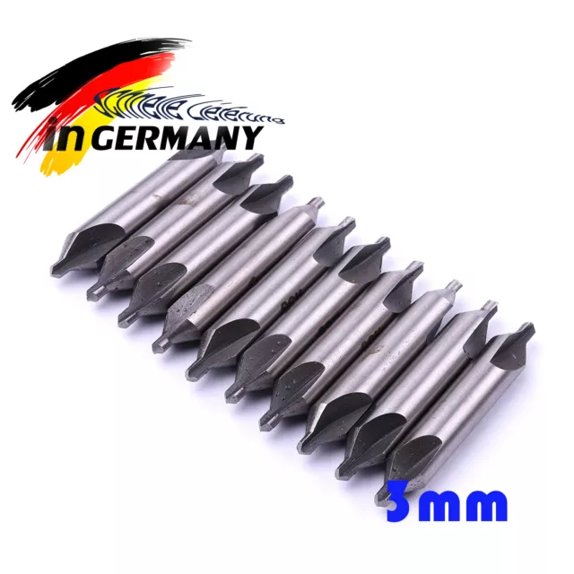 10x 3mm Set Zentrierbohrer Satz 60 Winkel HSS Kombiniert Senkbohrer Center Bohre