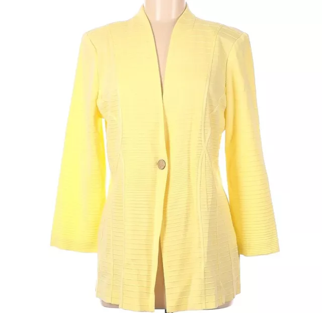 NWT Misook Women Lemon Yellow Textured One Button Mid Length Jacket Size Medium